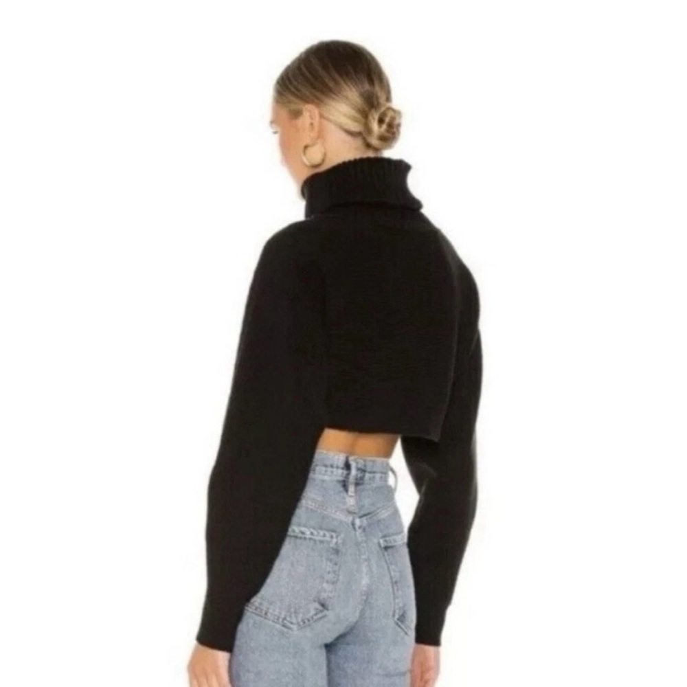 House of Harlow 1960 Black Ribbed Cropped Turtleneck Sweater - M - Picture 2 of 7